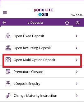 sbi app multi option deposit option